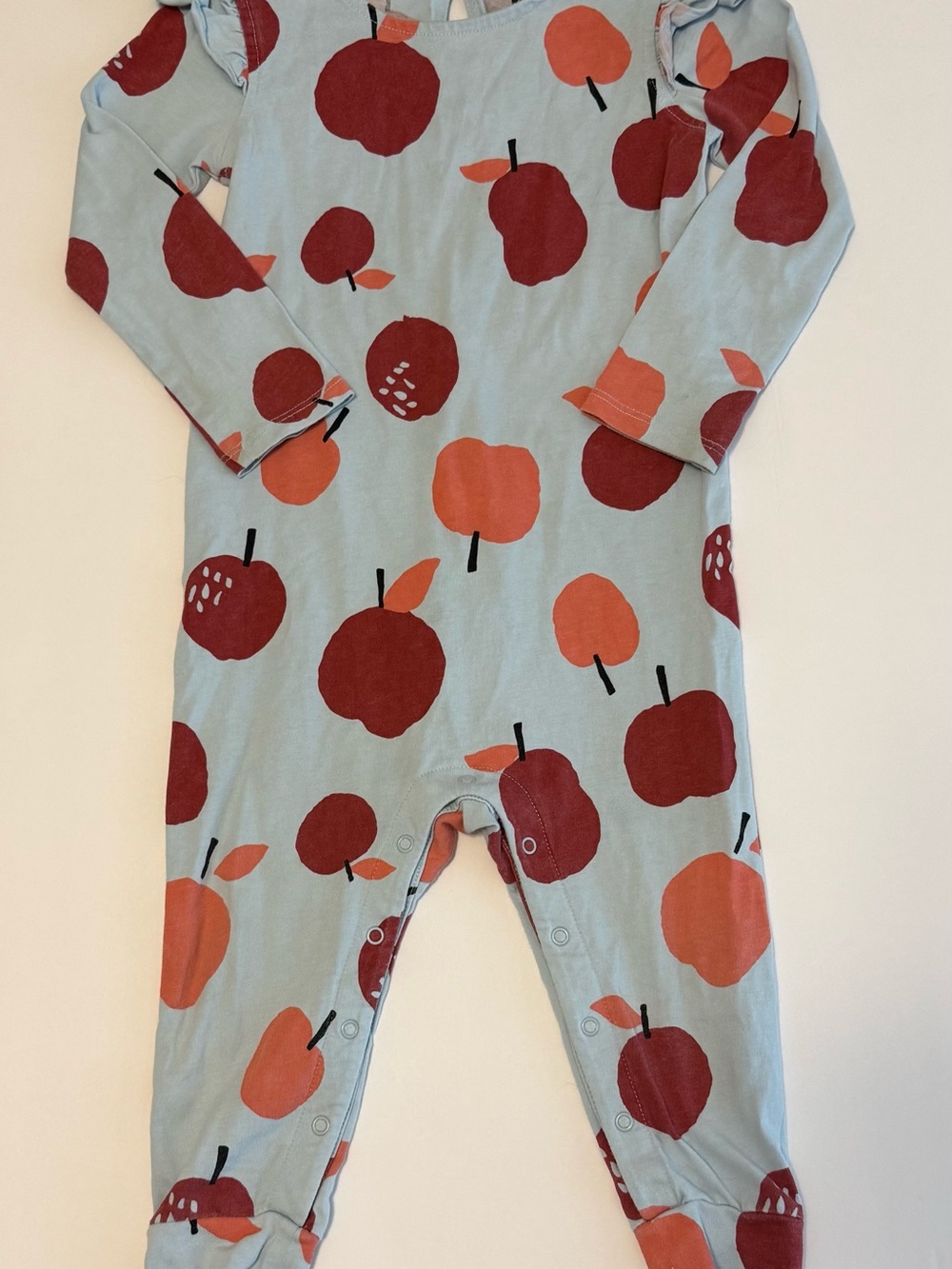 Tea Baby Girls Blue Apple-Print One-Piece Romper - 18/24 months